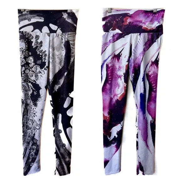 LEGGINGS Bundle of Two Pair. Size M. Ankle Length. Abstract, Unique. Compression - Picture 1 of 10